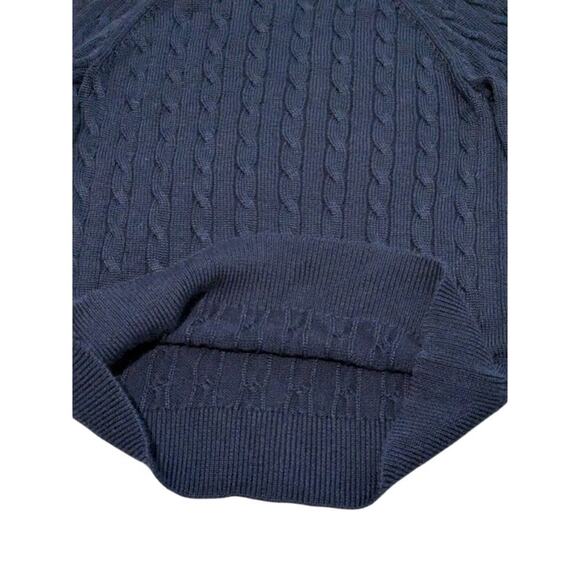 Navy Lauren By Ralph Lauren Cableknit Leather Buckle Sweater Size S - Picture 7 of 8